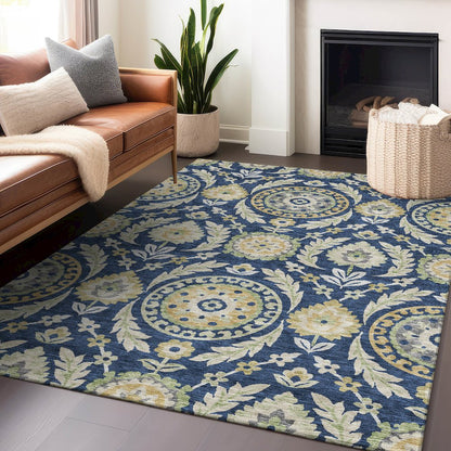 Premium Machine Washable Mayfield AMF751 Navy 10' x 14' Rug