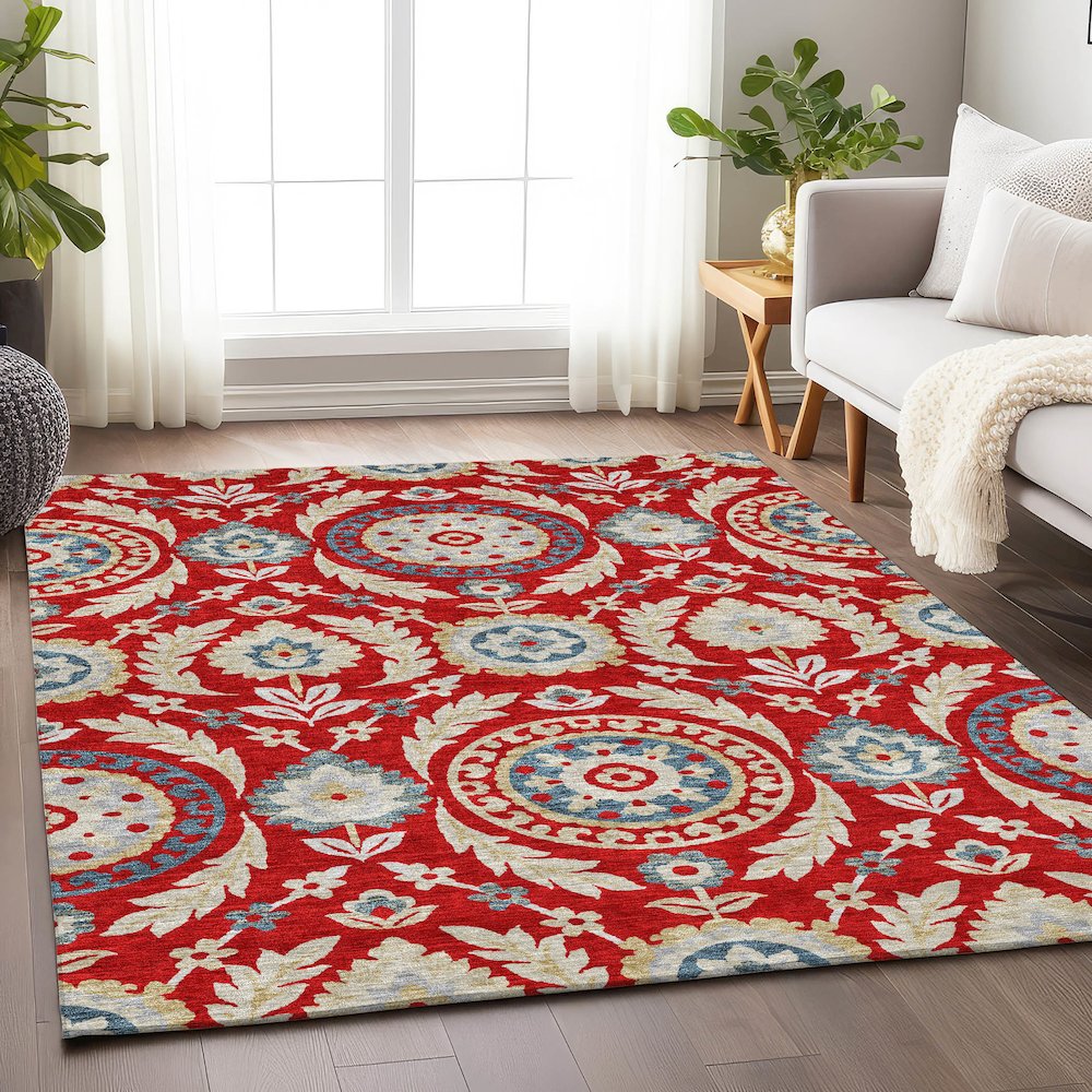 Premium Machine Washable Mayfield AMF751 Red 10' x 14' Rug