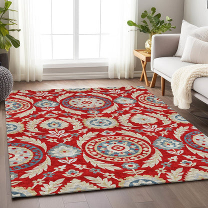Premium Machine Washable Mayfield AMF751 Red 10' x 14' Rug