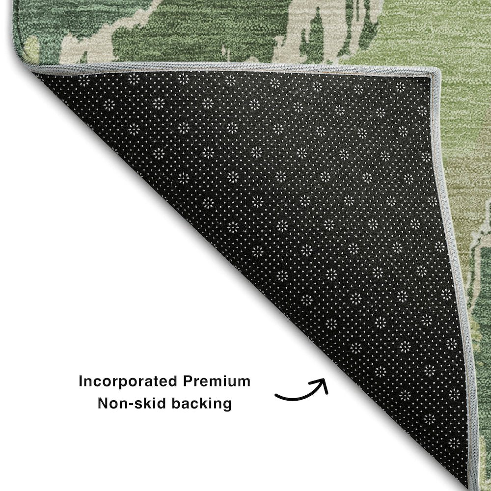 Premium Machine Washable Mayfield AMF865 Green 8' x 8' Round Rug