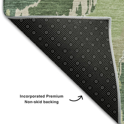 Premium Machine Washable Mayfield AMF865 Green 8' x 8' Round Rug