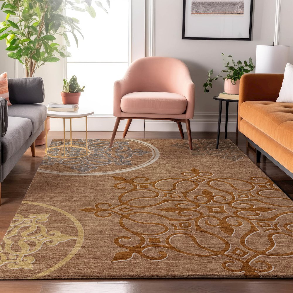Premium Machine Washable Mayfield AMF874 Terracotta 10' x 14' Rug