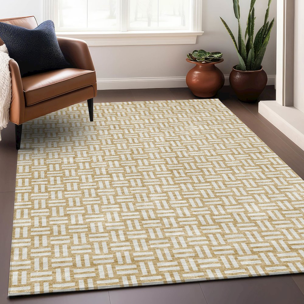 Premium Machine Washable Mayfield AMF925 Gold 10' x 14' Rug