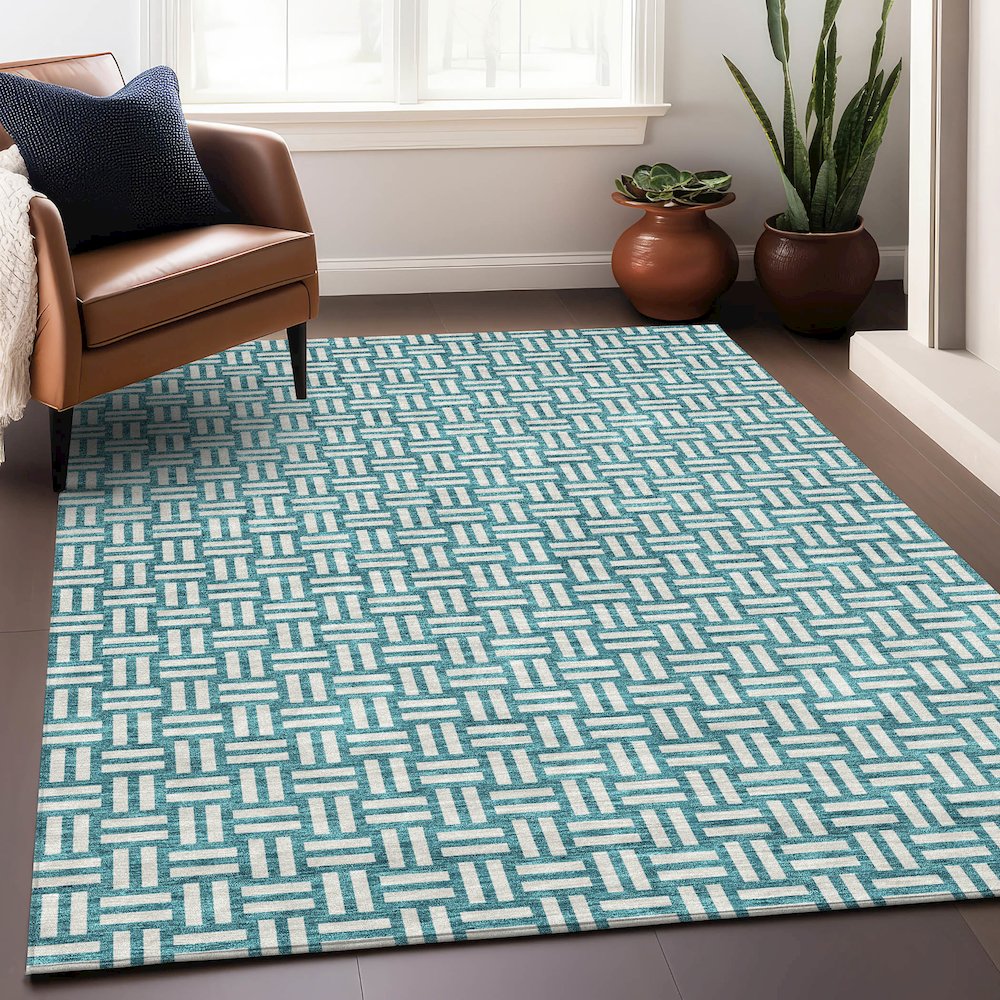 Premium Machine Washable Mayfield AMF925 Teal 10' x 14' Rug