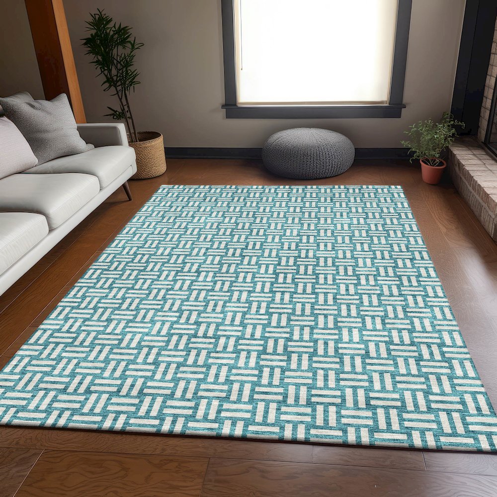 Premium Machine Washable Mayfield AMF925 Teal 10' x 14' Rug