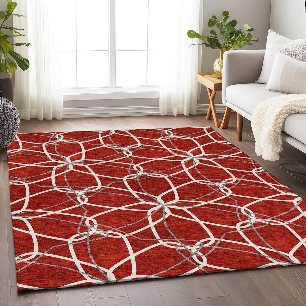Premium Machine Washable Mayfield AMF950 Red 10' x 14' Rug