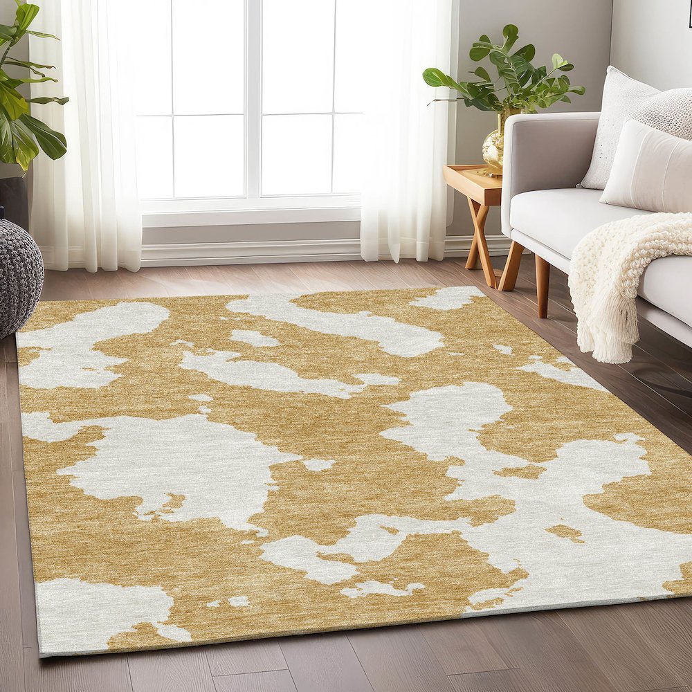 Premium Machine Washable Mayfield AMF975 Gold 10' x 14' Rug