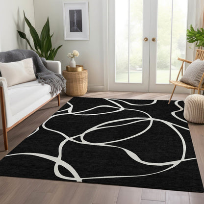 Premium Machine Washable Mayfield AMF999 Black 10' x 14' Rug