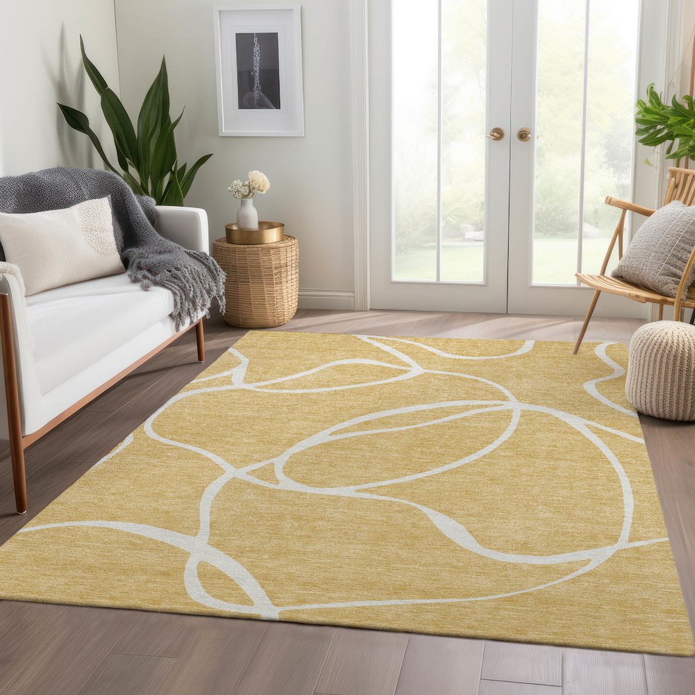 Premium Machine Washable Mayfield AMF999 Gold 10' x 14' Rug