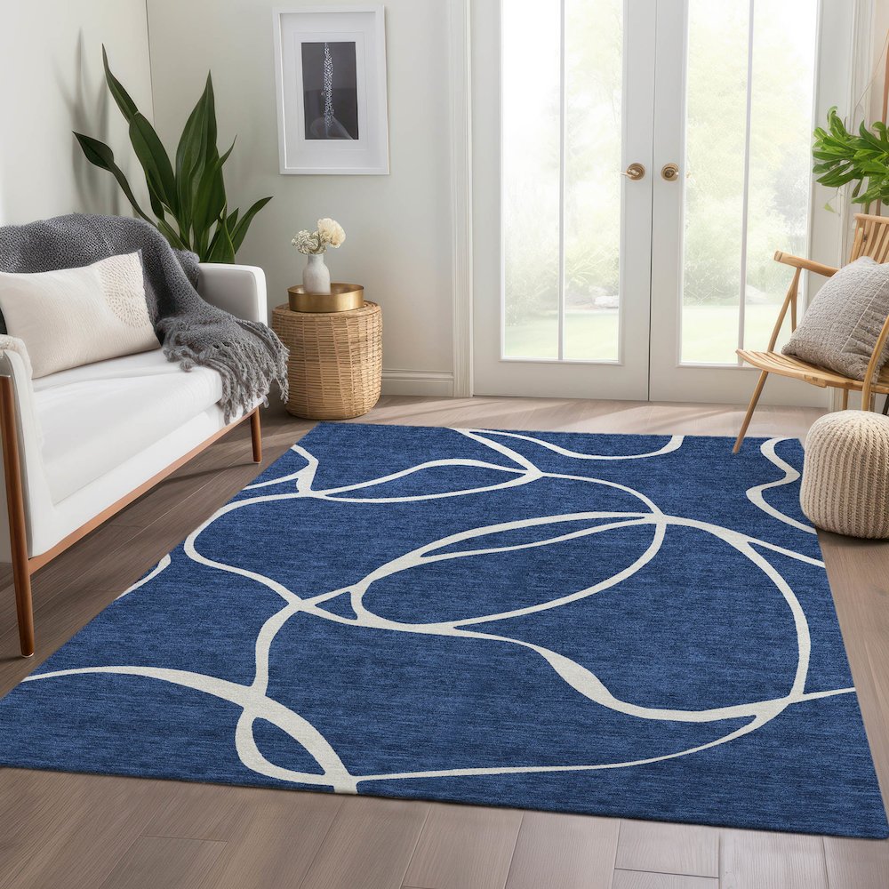 Premium Machine Washable Mayfield AMF999 Navy 10' x 14' Rug