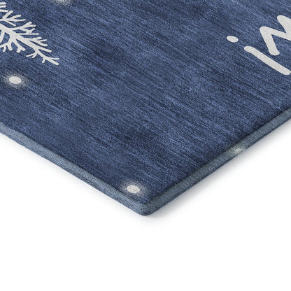 Luxury Washable Indoor/Outdoor Merry & Bright Navy 8' x 8' Round Rug