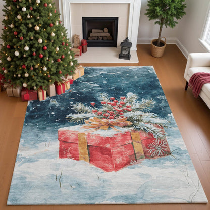 Luxury Washable Indoor/Outdoor Merry & Bright Blue 10' x 14' Rug
