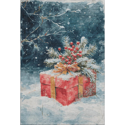 Luxury Washable Indoor/Outdoor Merry & Bright Blue 10' x 14' Rug