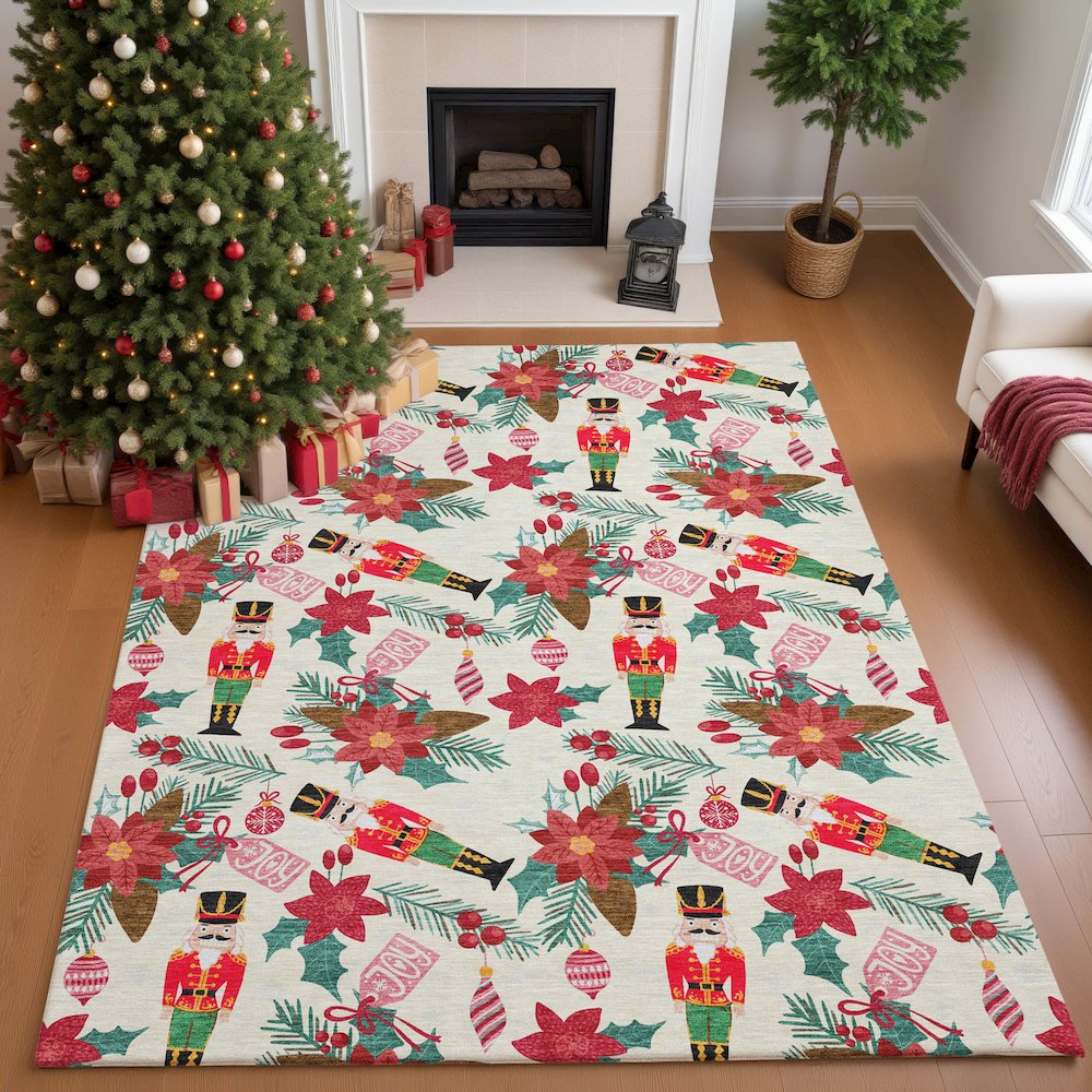 Luxury Washable Indoor/Outdoor Merry & Bright Ivory 10' x 14' Rug