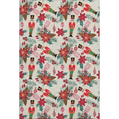 Luxury Washable Indoor/Outdoor Merry & Bright Ivory 10' x 14' Rug
