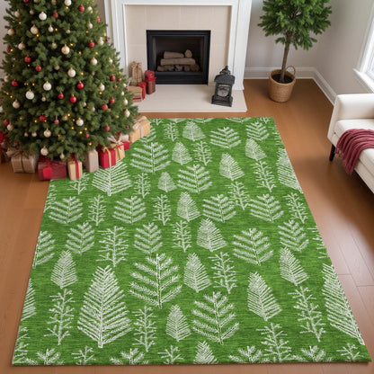 Luxury Washable Indoor/Outdoor Merry & Bright Green 10' x 14' Rug
