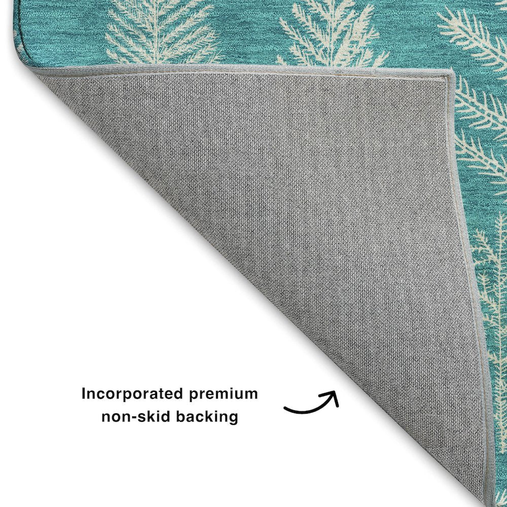 Luxury Washable Indoor/Outdoor Merry & Bright Teal 8' x 8' Round Rug