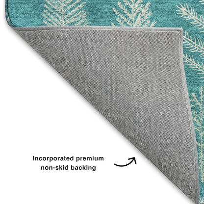Luxury Washable Indoor/Outdoor Merry & Bright Teal 8' x 8' Round Rug