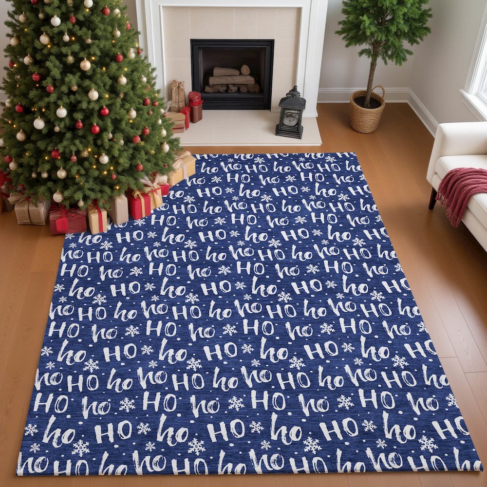 Luxury Washable Indoor/Outdoor Merry & Bright Navy 10' x 14' Rug