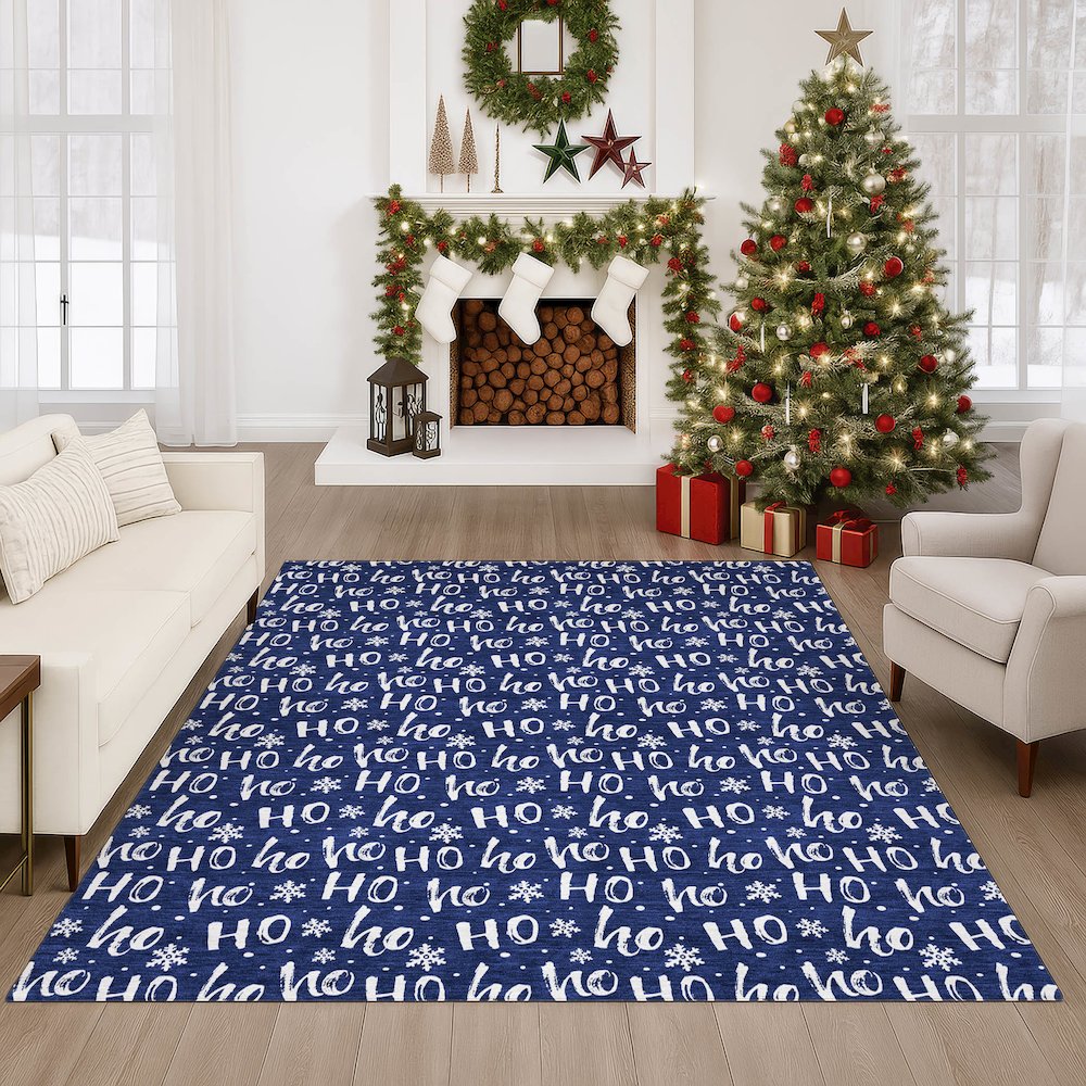 Luxury Washable Indoor/Outdoor Merry & Bright Navy 10' x 14' Rug