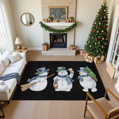 Luxury Washable Indoor/Outdoor Merry & Bright Black 10' x 14' Rug