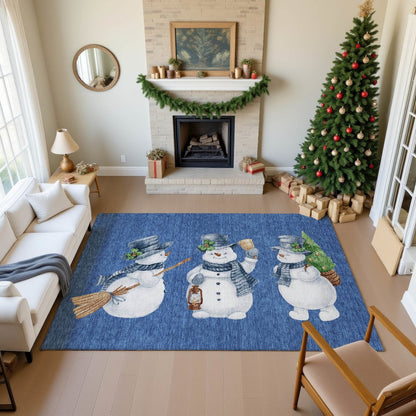 Luxury Washable Indoor/Outdoor Merry & Bright Navy 10' x 14' Rug