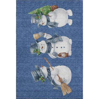 Luxury Washable Indoor/Outdoor Merry & Bright Navy 10' x 14' Rug