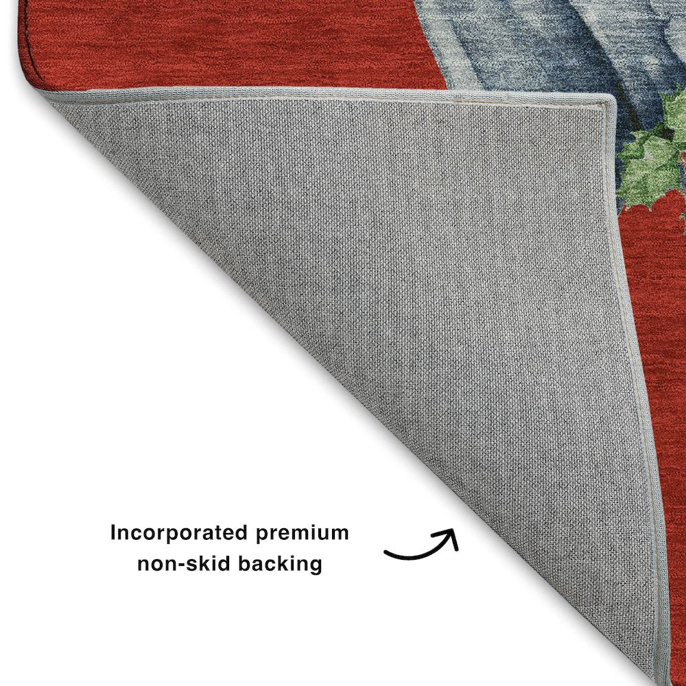 Luxury Washable Indoor/Outdoor Merry & Bright Red 8' x 8' Round Rug