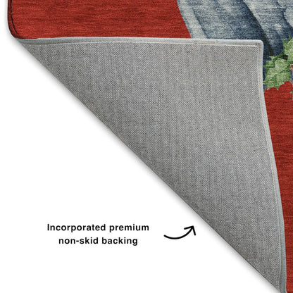 Luxury Washable Indoor/Outdoor Merry & Bright Red 8' x 8' Round Rug