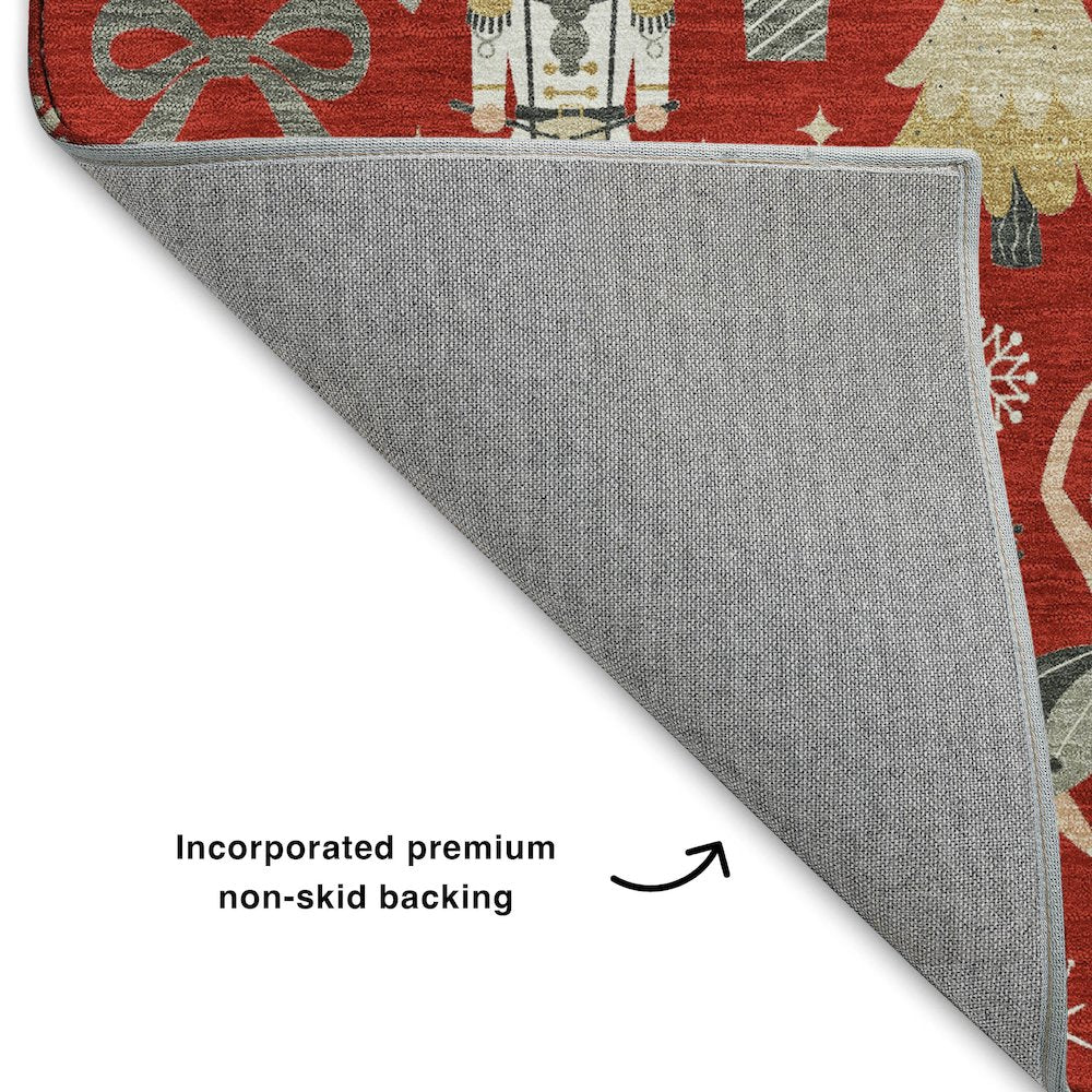 Luxury Washable Indoor/Outdoor Merry & Bright Red 8' x 8' Round Rug