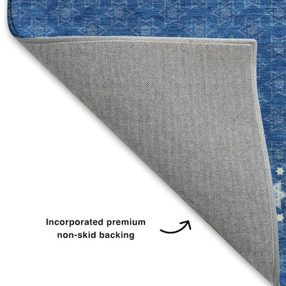 Luxury Washable Indoor/Outdoor Merry & Bright Blue 8' x 8' Round Rug