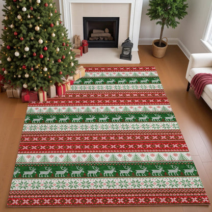 Luxury Washable Indoor/Outdoor Merry & Bright Red 10' x 14' Rug