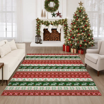 Luxury Washable Indoor/Outdoor Merry & Bright Red 10' x 14' Rug