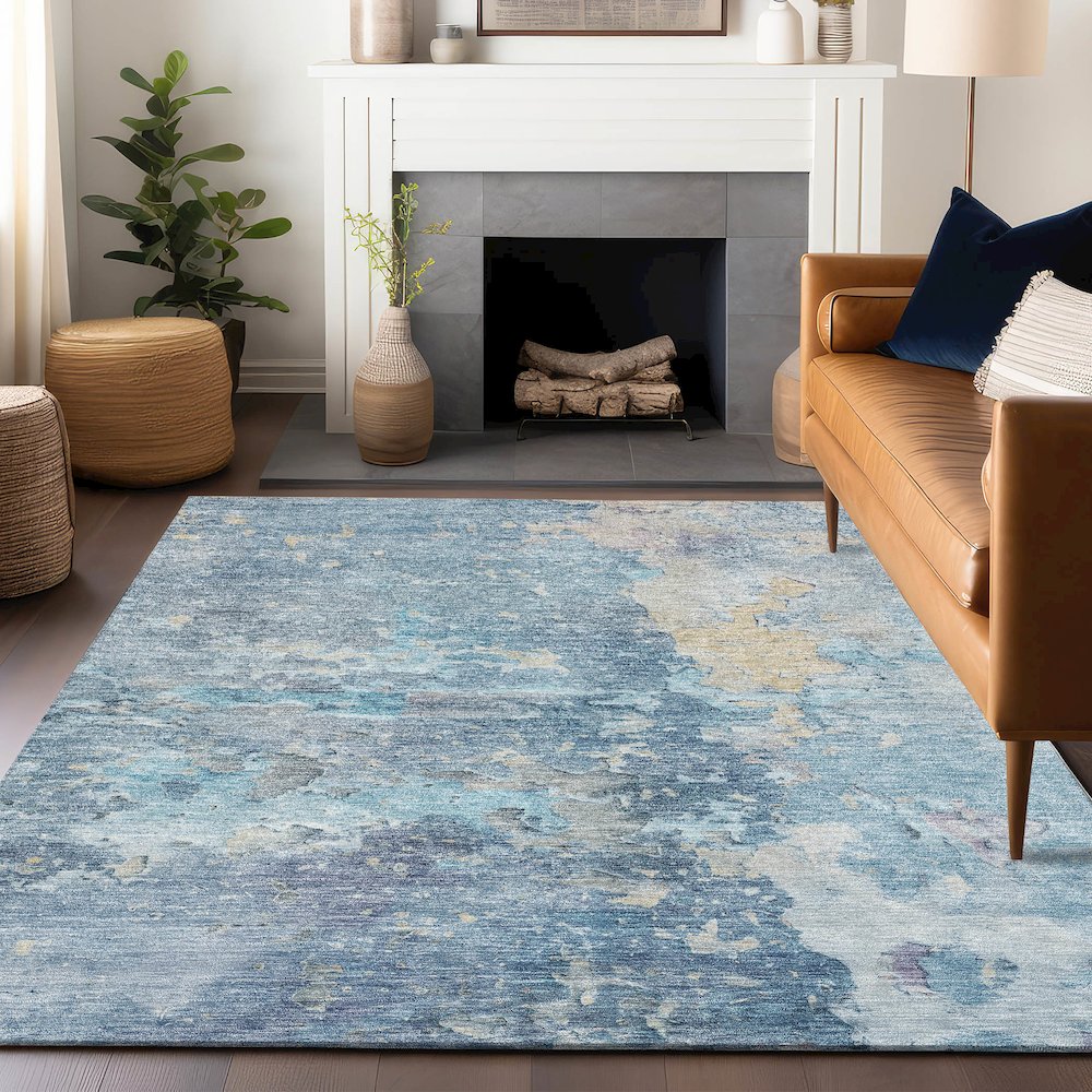 Luxury Washable Indoor/Outdoor Ravenna Blue 10' x 14' Rug