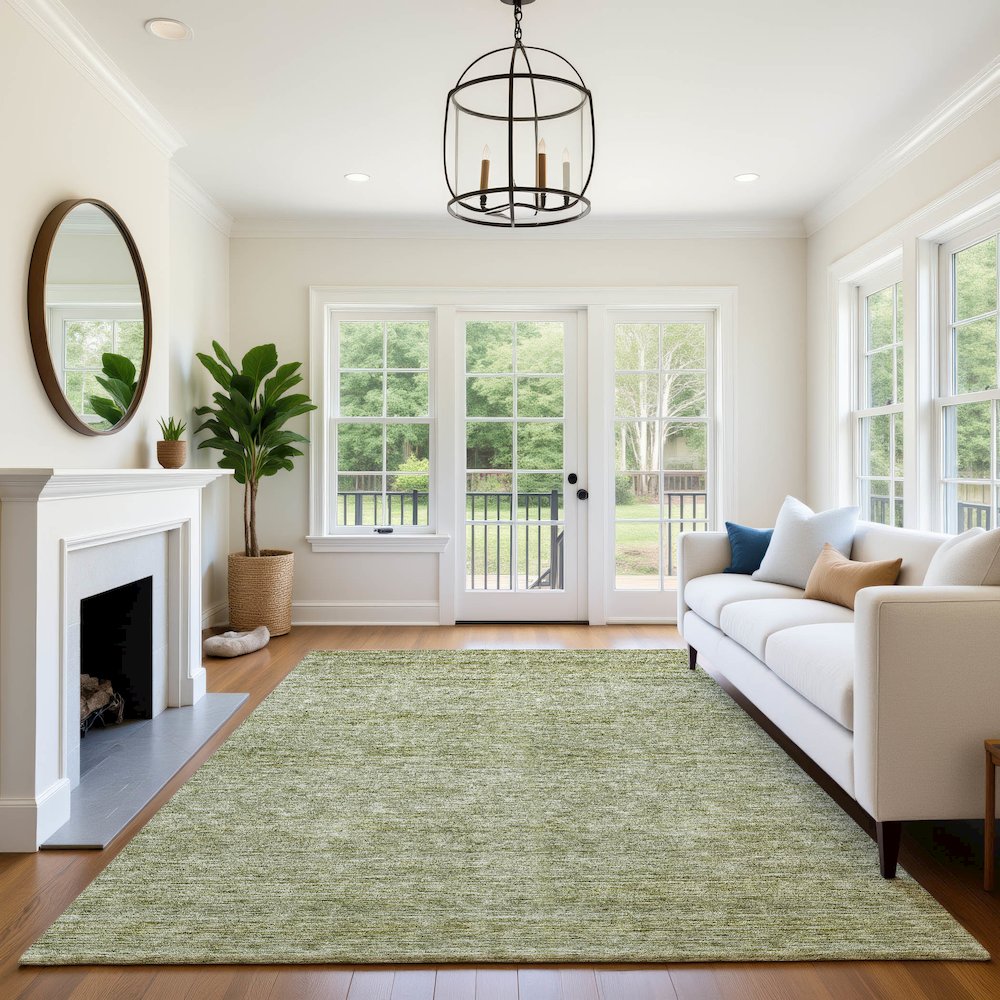 Luxury Washable Indoor/Outdoor Soft Essentials SE1 Green 10' x 14' Rug