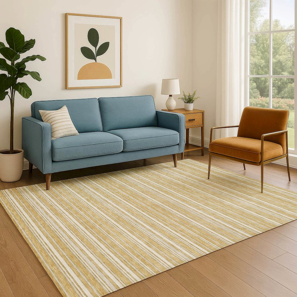 Luxury Washable Indoor/Outdoor Soft Essentials SE2 Gold 10' x 14' Rug