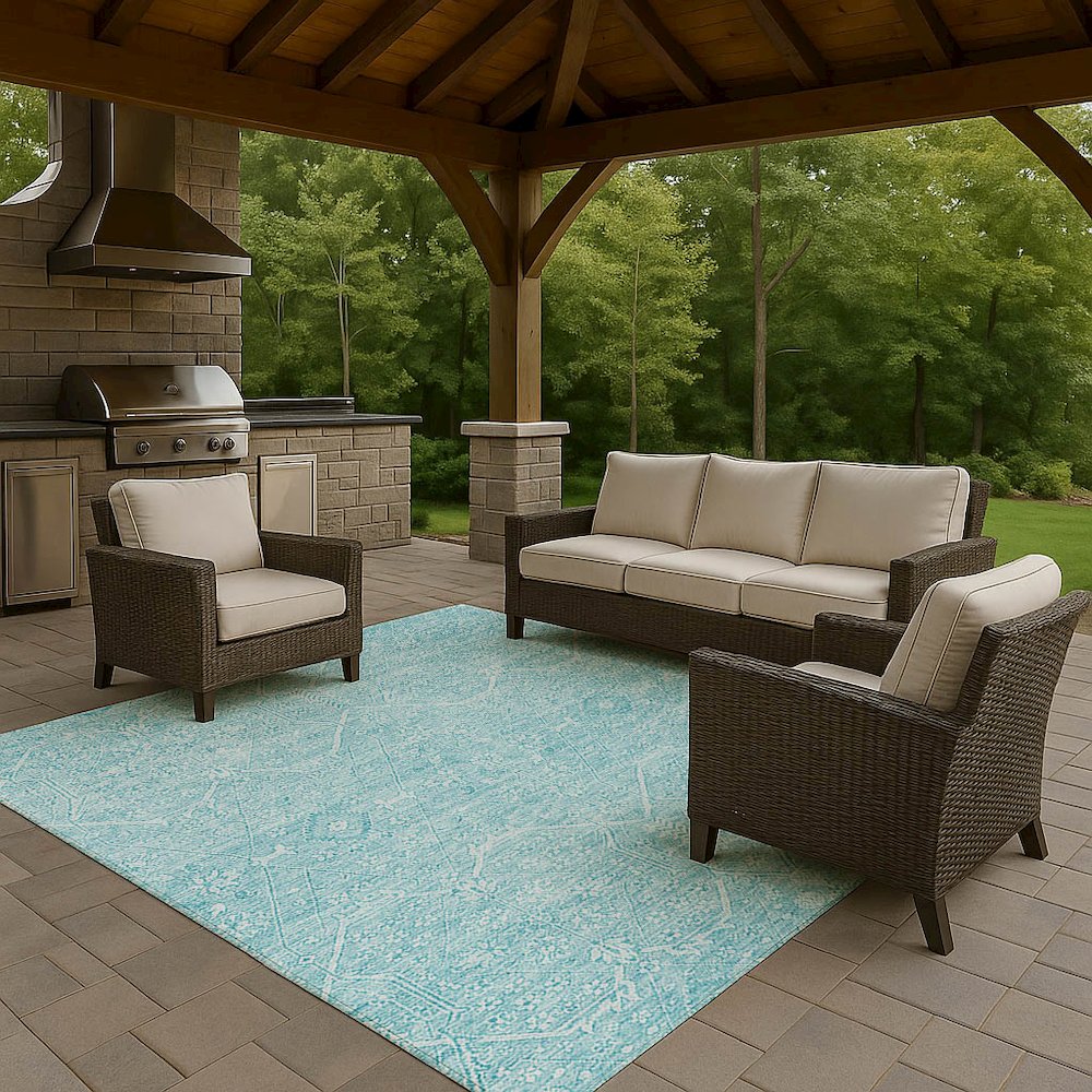 Luxury Washable Indoor/Outdoor Solace Sky 10' x 14' Rug