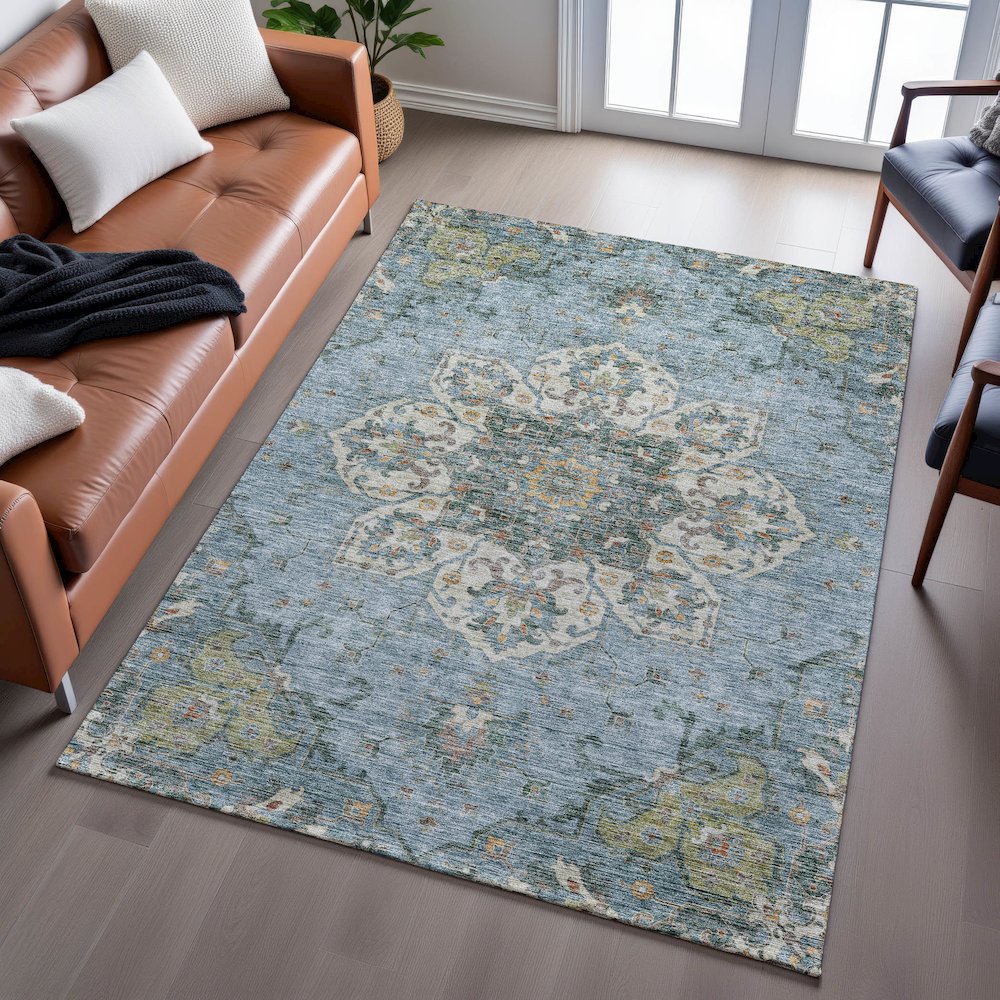 Indoor/Outdoor Silk Road Aqua 9' x 12' Rug