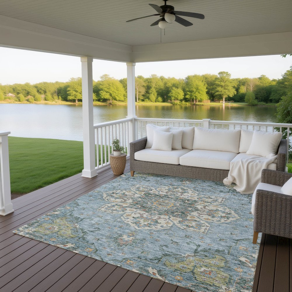 Indoor/Outdoor Silk Road Aqua 9' x 12' Rug