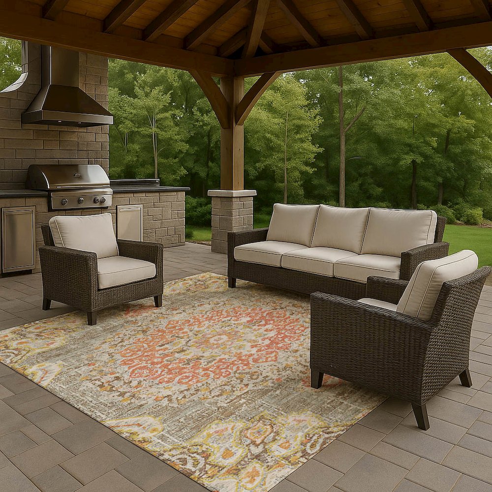 Luxury Washable Indoor/Outdoor Tabrook Brown 10' x 14' Rug