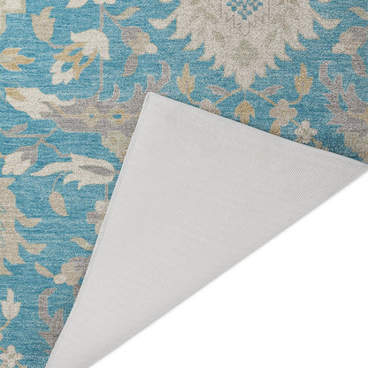 Luxury Washable Indoor/Outdoor Tabrook Blue 8' x 8' Round Rug