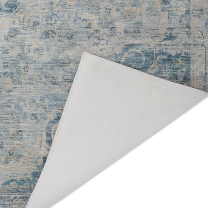 Luxury Washable Indoor/Outdoor Tabrook Blue 8' x 8' Round Rug