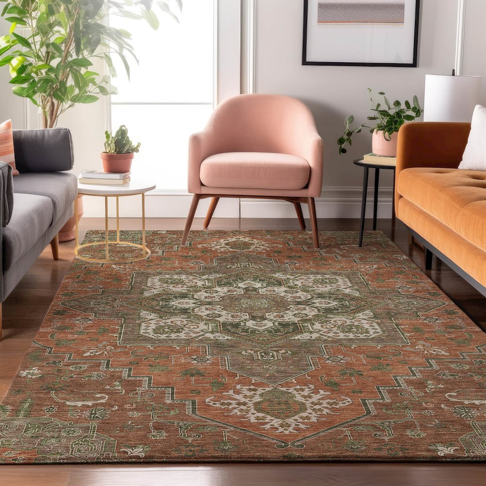 Luxury Washable Indoor/Outdoor Tabrook Rust 10' x 14' Rug