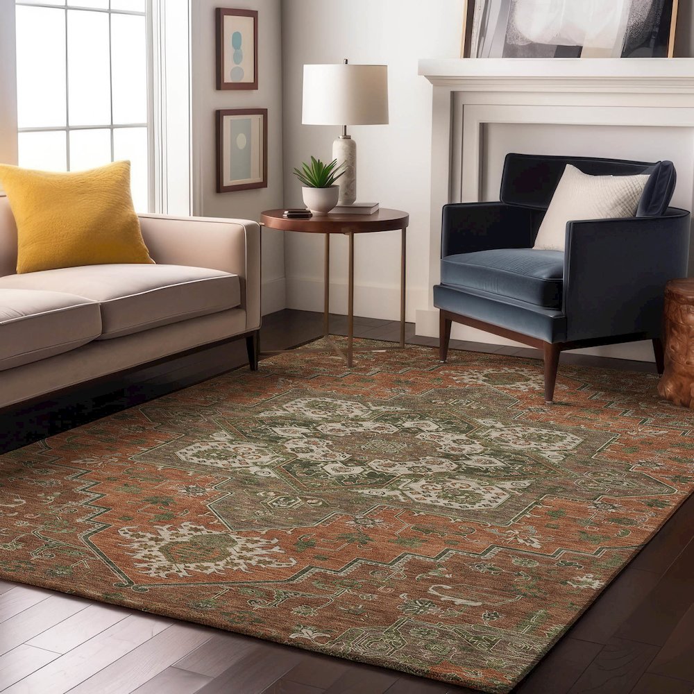 Luxury Washable Indoor/Outdoor Tabrook Rust 10' x 14' Rug