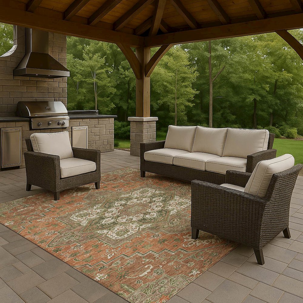 Luxury Washable Indoor/Outdoor Tabrook Rust 10' x 14' Rug