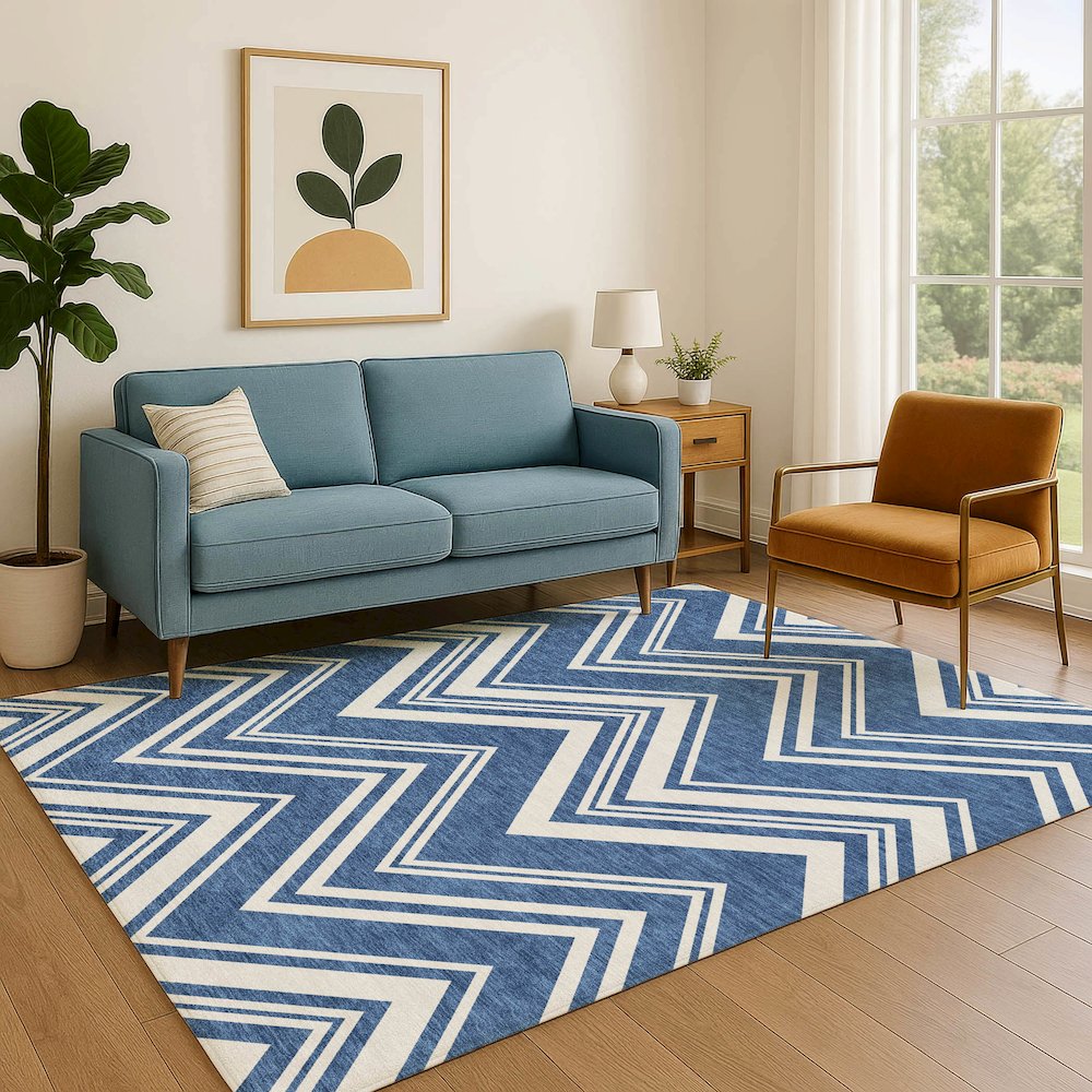 Luxury Washable Indoor/Outdoor The Reserve Blue 10' x 14' Rug