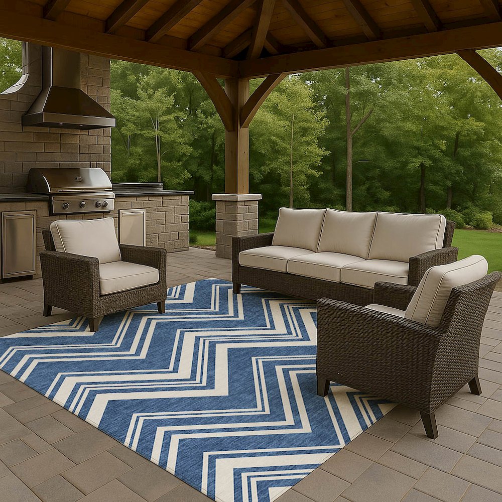 Luxury Washable Indoor/Outdoor The Reserve Blue 10' x 14' Rug