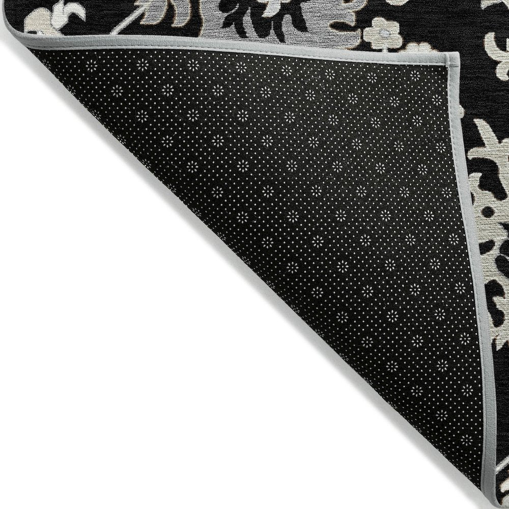 Machine Washable Indoor/Outdoor Chantille Black 8' x 10' Rug