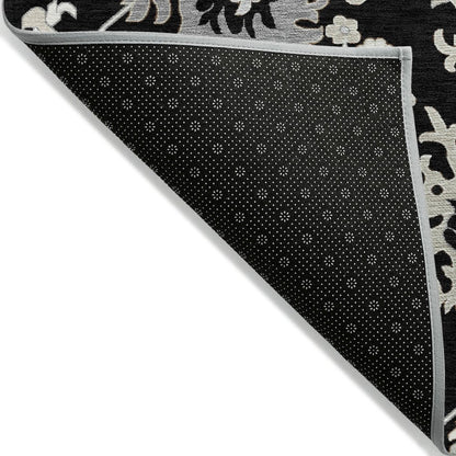 Machine Washable Indoor/Outdoor Chantille Black 8' x 10' Rug