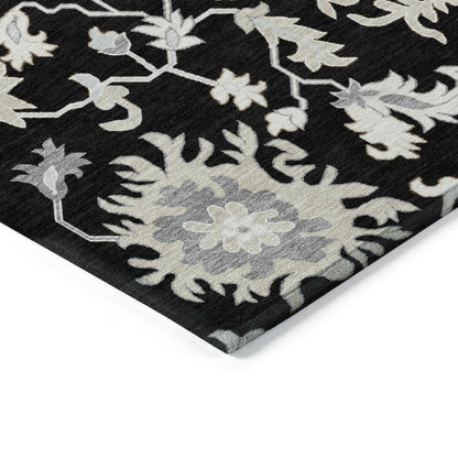 Machine Washable Indoor/Outdoor Chantille Black 8' x 10' Rug